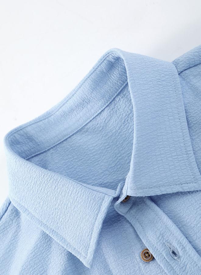 Take Two Men Light Blue Textured Short Sleeve Shirt - Image 3